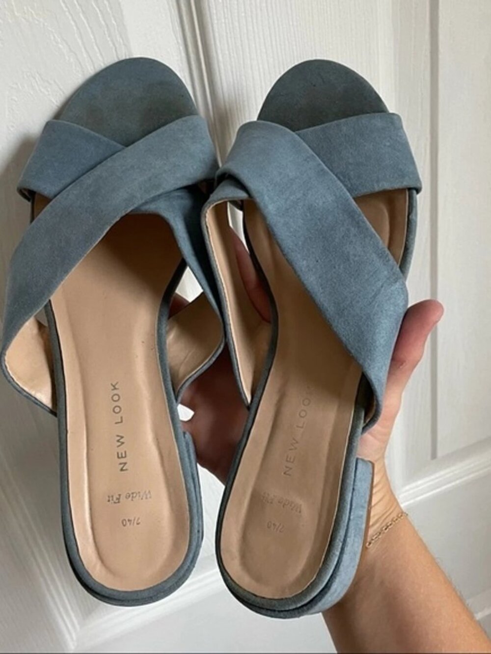 New Look blue suede heeled sandals size 40/9.5 womens wide fit